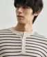 로우 스트라이프 헨리넥 크롭 니트 [크림베이지]