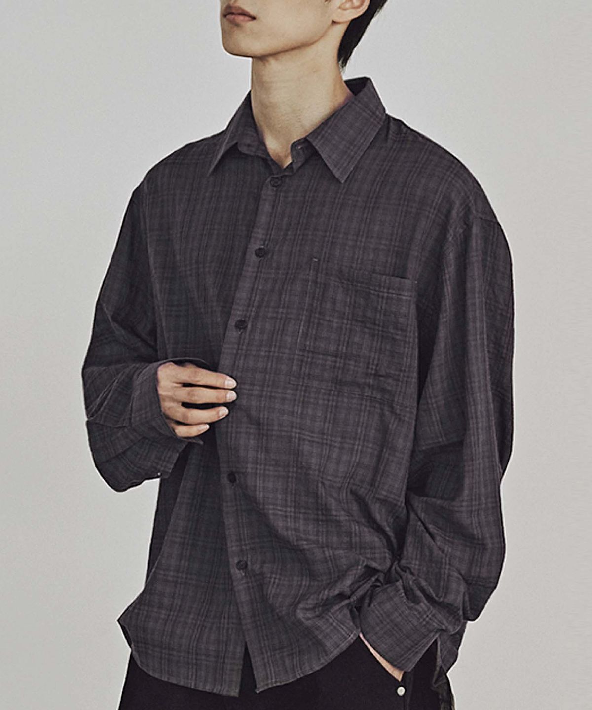 카네이테이(KANEITEI) TONED-DOWN CHECK SHIRTS (PURPLE)
