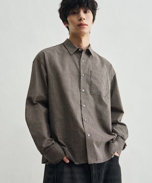 픽셀 크롭 체크 셔츠 [브라운]