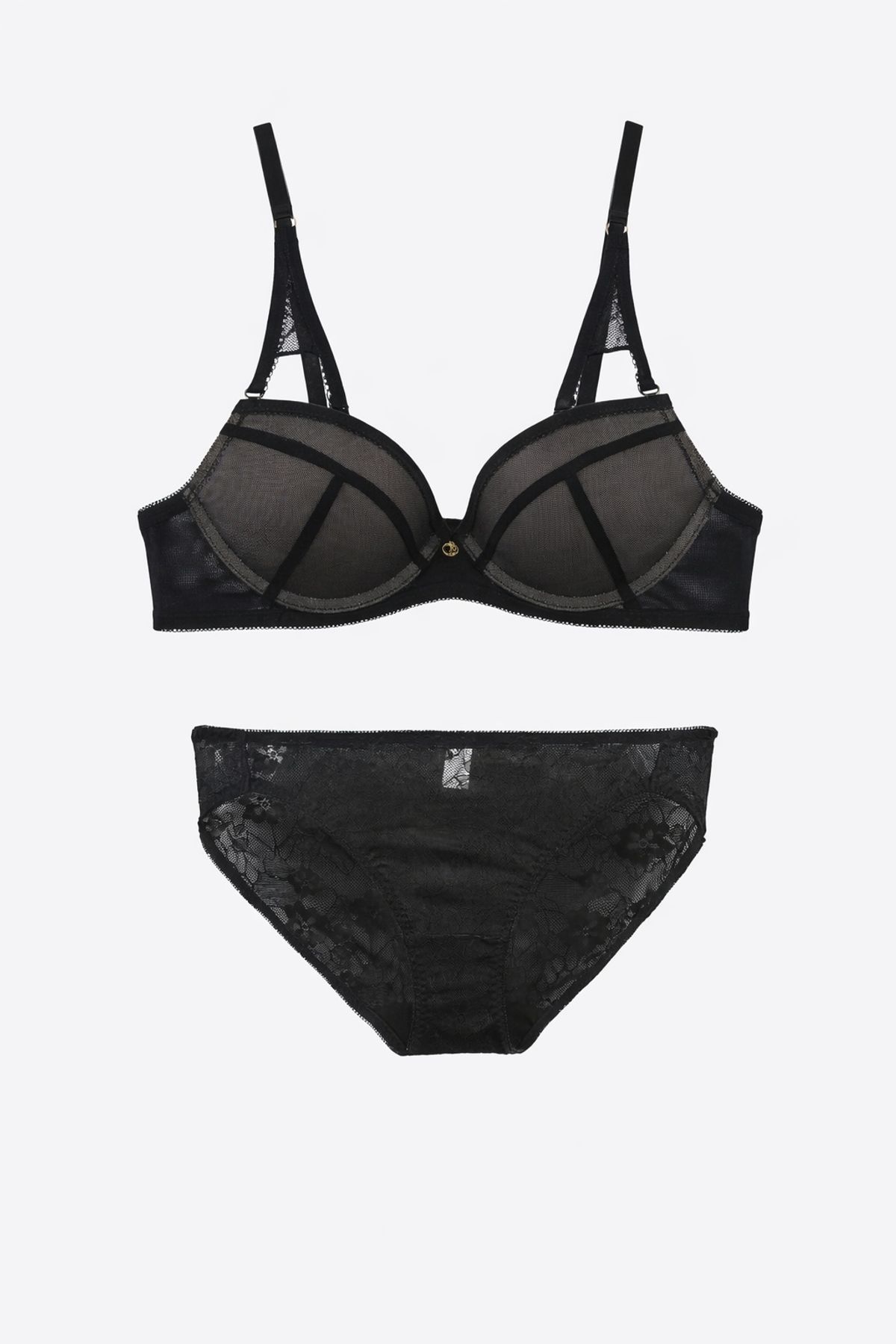 섹시쿠키(SEXY COOKIE) 시스루 홀포인트 브라 / 자수 레이스 팬티 세트_블랙