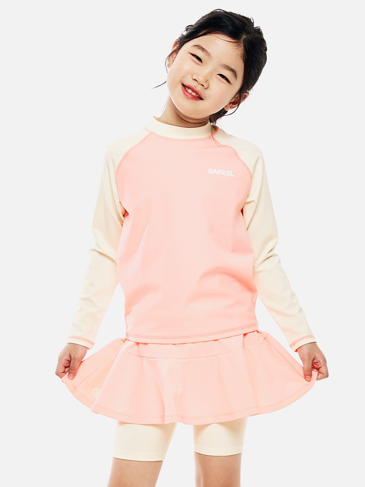 배럴(BARREL) 키즈 에센셜 배색 래쉬가드 핑크 (B6SKWRG301PNK)