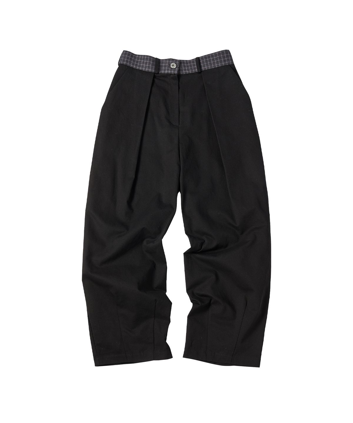 꼬모니노즈(COMONINOZ) W CHECK CURVED PANTS [BLACK]