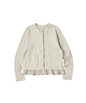 W CHECK FRILL CARDIGAN [GRAY]