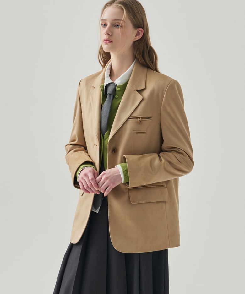 더블 웰트 스웨이드 싱글 블레이저 [BEIGE]