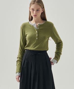 웨일 헨리넥 롱 슬리브 티셔츠 [OLIVE]