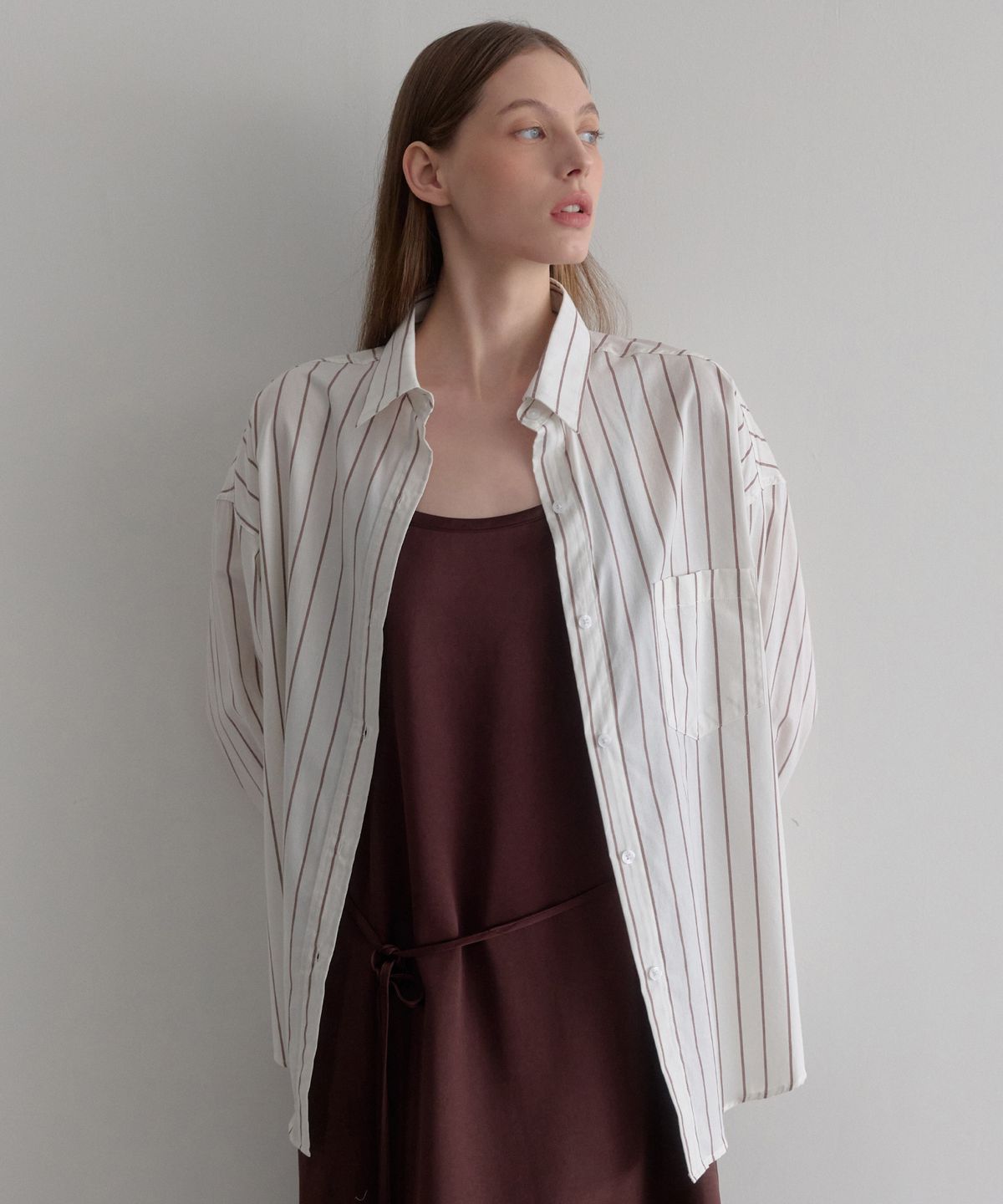르나브(LENAV) Les pocket stripe Shirts (브라운)