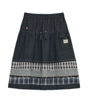 빈티지 패턴 미디 스커트 (블랙 데님)