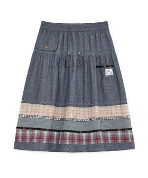 [권연주 PICK] 빈티지 패턴 미디 스커트 (블루 데님)