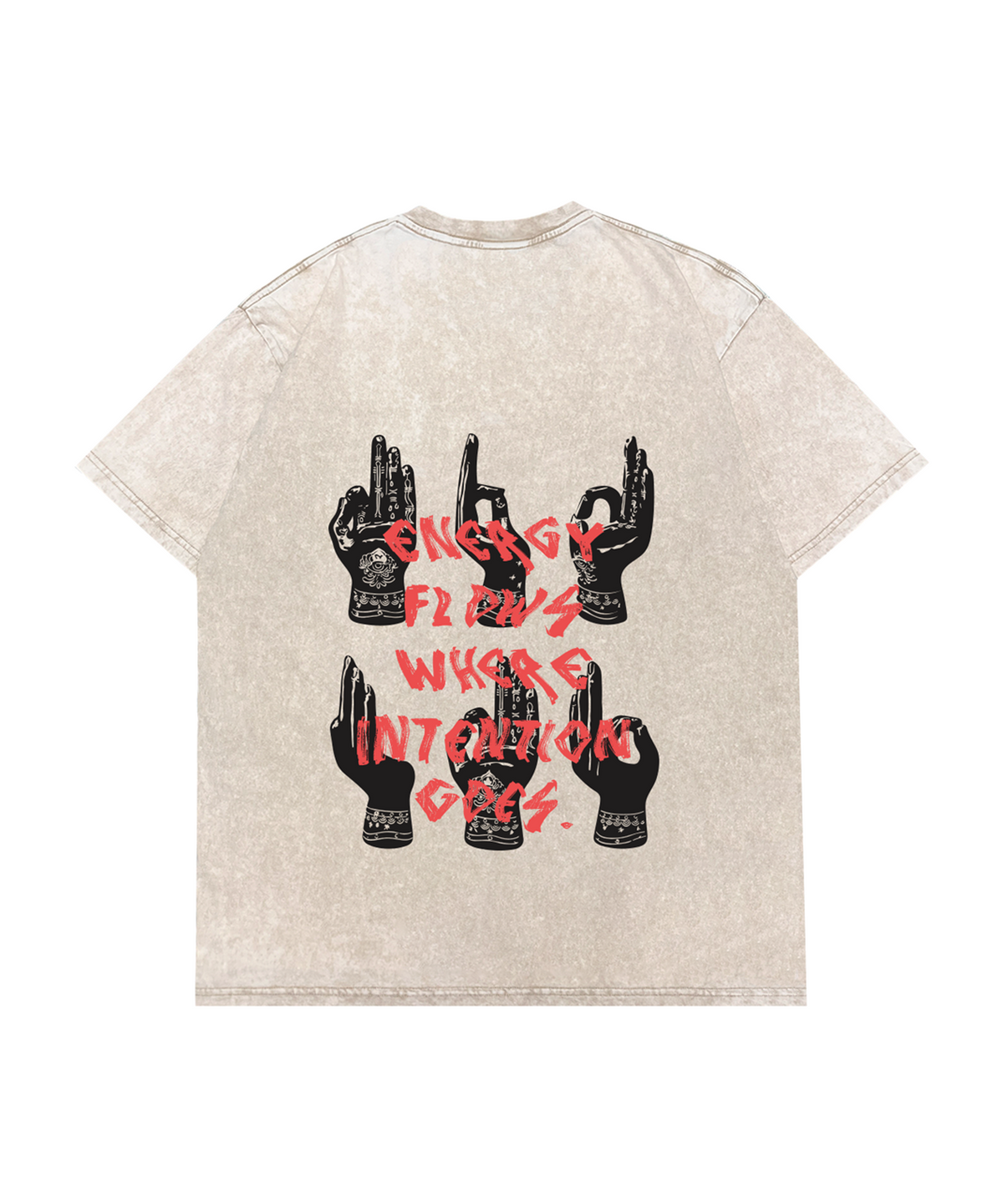바반투(BHAVANTU) ENERGY FLOWS WHERE INTENTION GOES Pigment T-Shirt (Vintage Beige / Vintage Dark Gray)