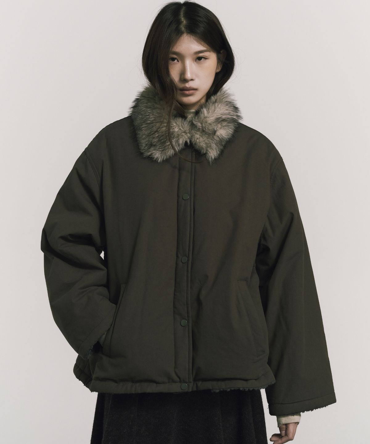 닉앤니콜(NICK&NICOLE) FUR HOOD SHORT JUMPER_KHAKI