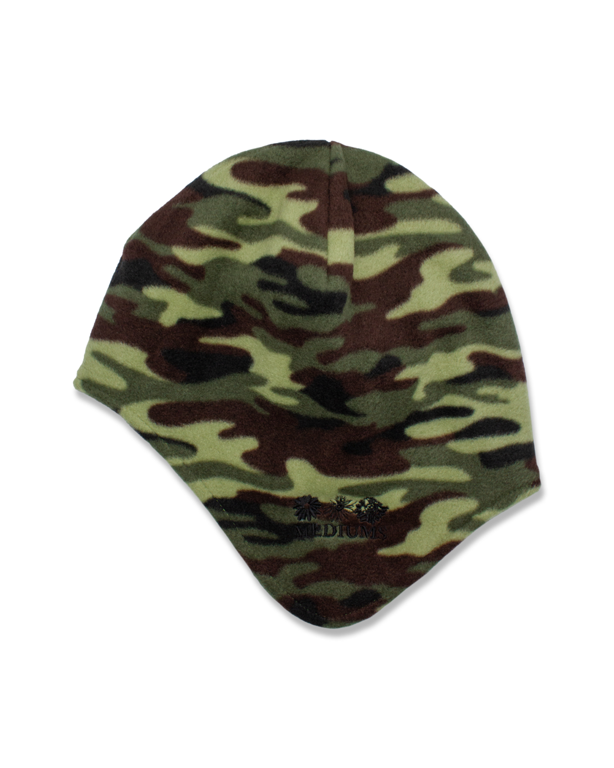미디엄스(MEDIUMS) Sunflower Logo Ear Flap Fleece Beanie - Woodland Camo (선플라워 로고 이어플랩 플리스 비니)