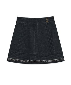 데님 니들워크 미디 스커트 (블랙)