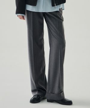핀 스트라이프 턴업 원턱 슬랙스 [CHARCOAL]