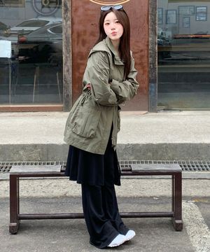 버튼 레이어드 스커트 팬츠 [BLACK]