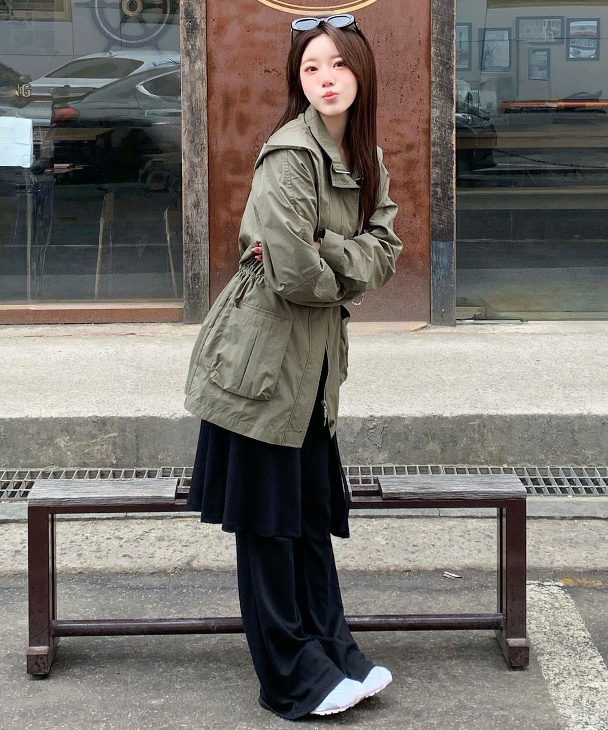드로우핏 우먼(DRAWFIT WOMEN) 버튼 레이어드 스커트 팬츠 [BLACK]