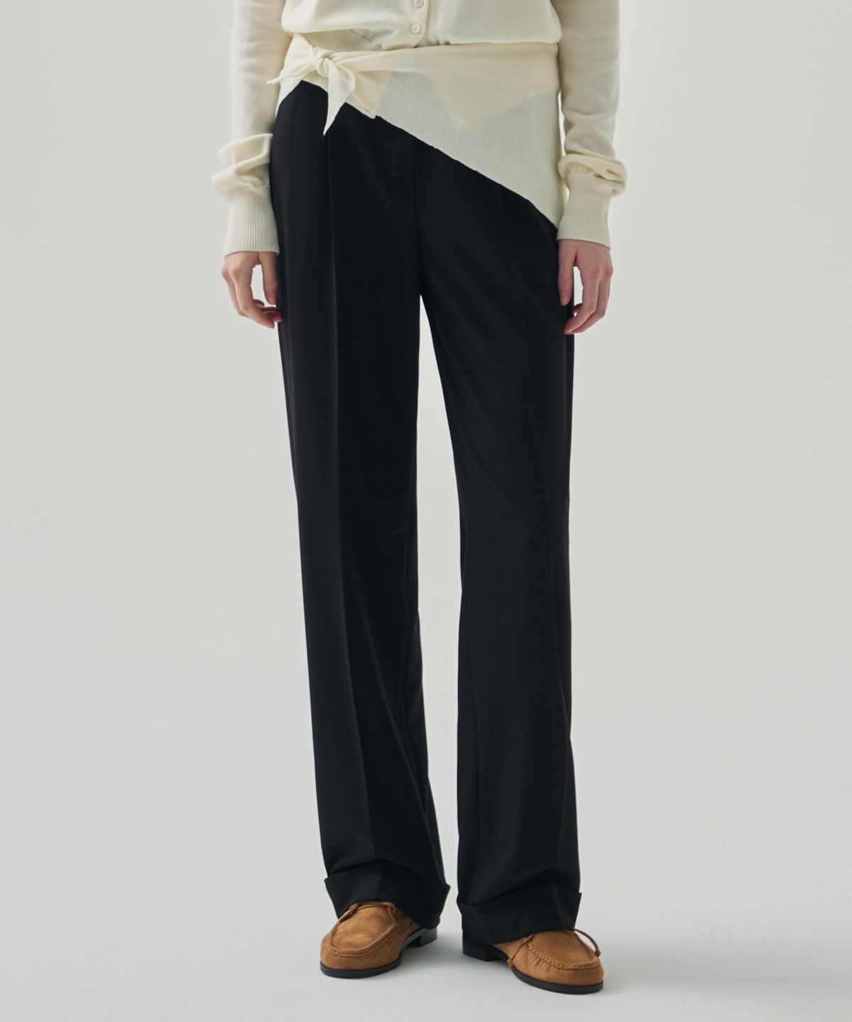 드로우핏 우먼(DRAWFIT WOMEN) 울 코튼 턴업 원턱 슬랙스 [BLACK]