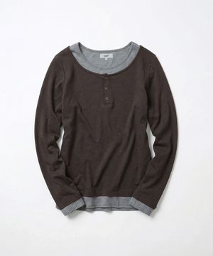헨리넥 레이어드 긴소매 티셔츠 브라운