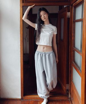 꽃 아플리케 벌룬 조거 팬츠 그레이