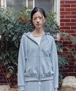 꽃 아플리케 후드 집업 그레이