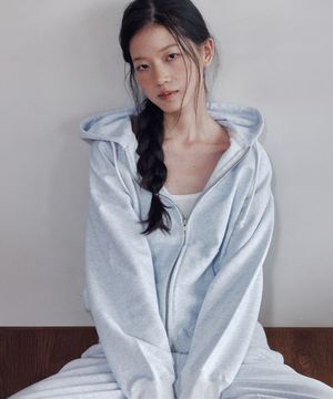 꽃 아플리케 후드 집업 라이트그레이