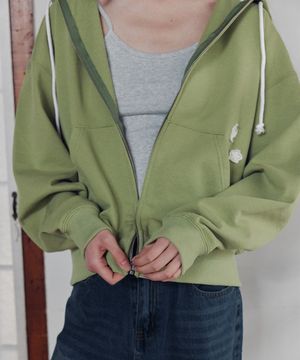 꽃 아플리케 후드 집업 말차