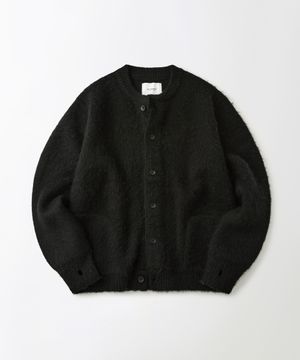 BRUSHED WOOL ROUND NECK CARDIGAN_BLACK