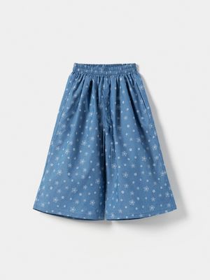 블루플라워 와이드 밴딩 데님 팬츠