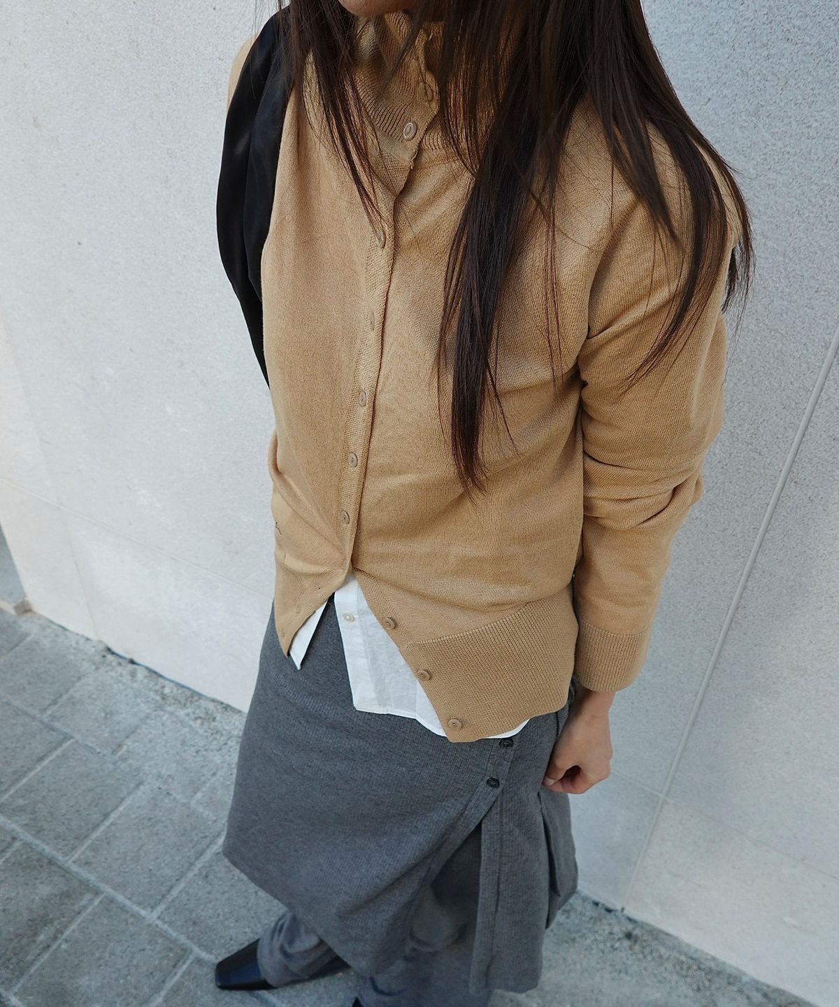 드로우핏 우먼(DRAWFIT WOMEN) 실크 울 블렌드 하이넥 니트 가디건 [BEIGE]