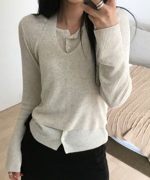 린넨 리브드 홀터 탑 가디건 세트 [OATMEAL]