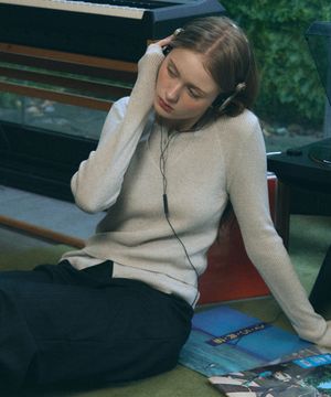 린넨 리브드 홀터 탑 가디건 세트 [L.GREY]