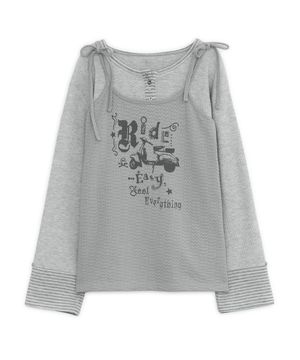 프린트 레이어드 헨리넥 티 (그레이)