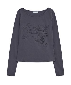 멜로우 프린트 롱 슬리브 티 (차콜)