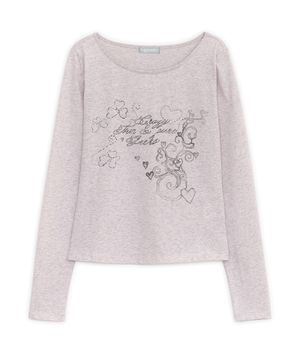 멜로우 프린트 롱 슬리브 티 (그레이시 핑크)