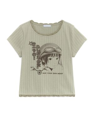 긱 걸 프린트 레이스 탑 (그린)