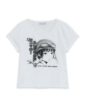 긱 걸 프린트 레이스 탑 (화이트)