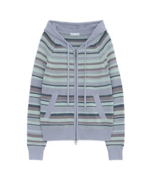 캔디 스트라이프 니트 후드집업 (스카이 블루)
