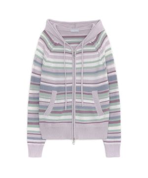 캔디 스트라이프 니트 후드집업 (라벤더 핑크)