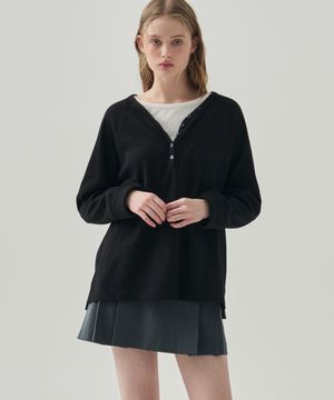 마그넷 버튼 와플 티셔츠 [BLACK]