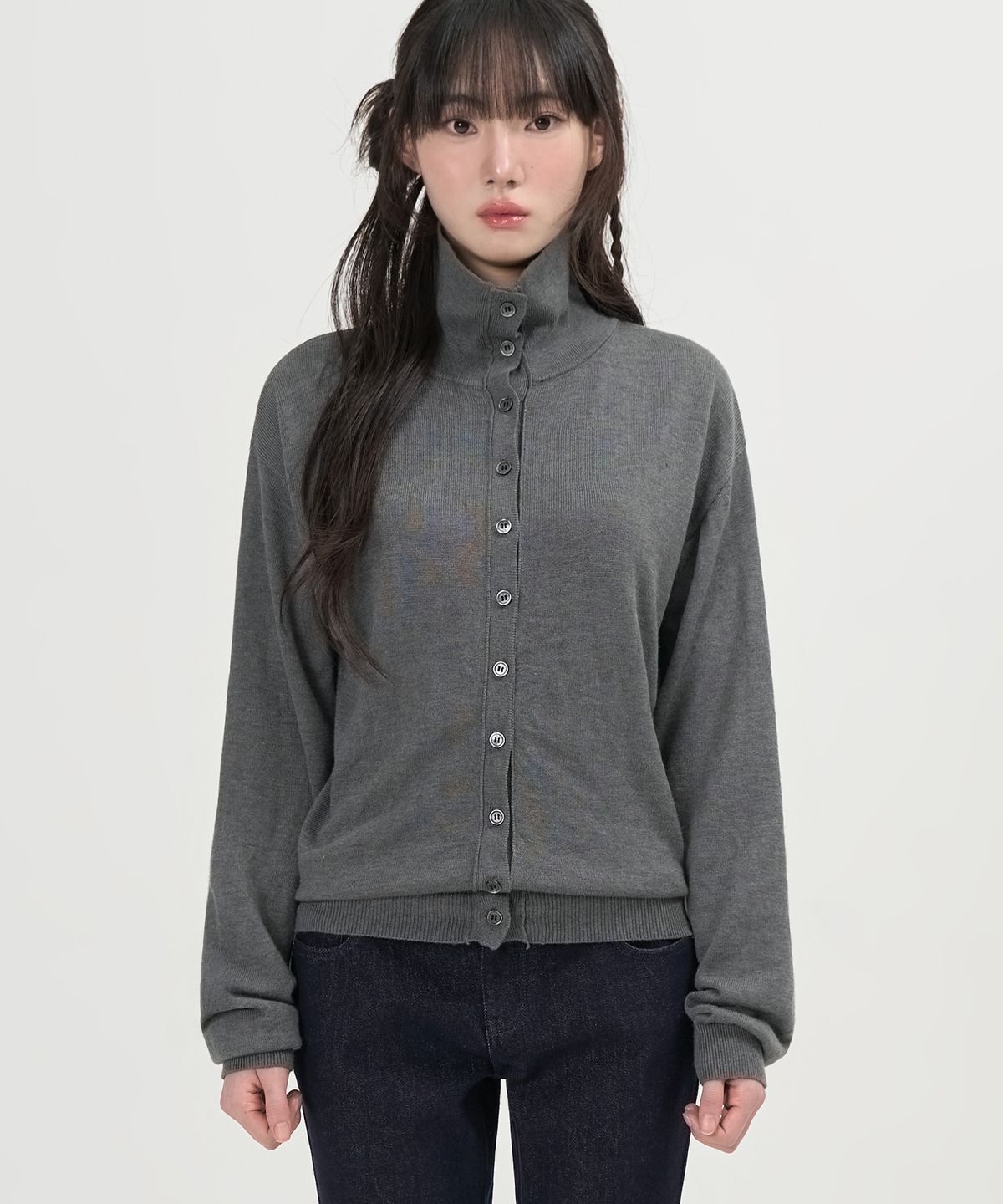 토피 우먼(TOFFEE WOMEN) W 소프트 하이넥 가디건 (GREY)
