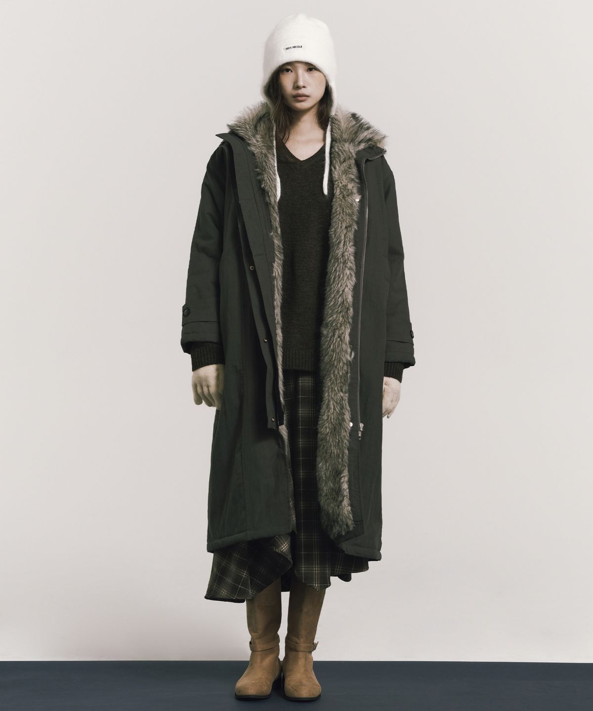 닉앤니콜(NICK&NICOLE) FUR PADDED PARKA LONG JUMPER_CHARCOAL