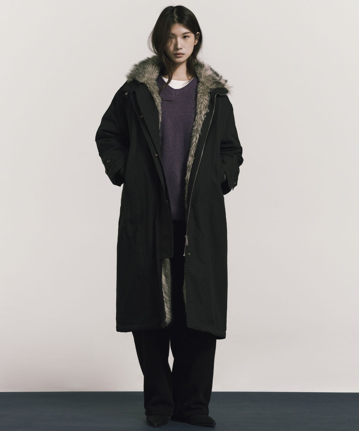 닉앤니콜(NICK&NICOLE) FUR PADDED PARKA LONG JUMPER_BLACK