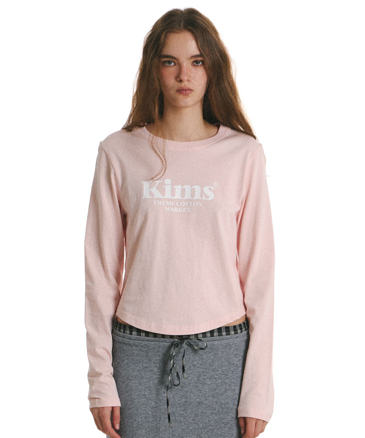 킴스 프레시 코튼 마켓(KIMS FRESH COTTON MARKET) Kims Bam Logo LS Tee Pink