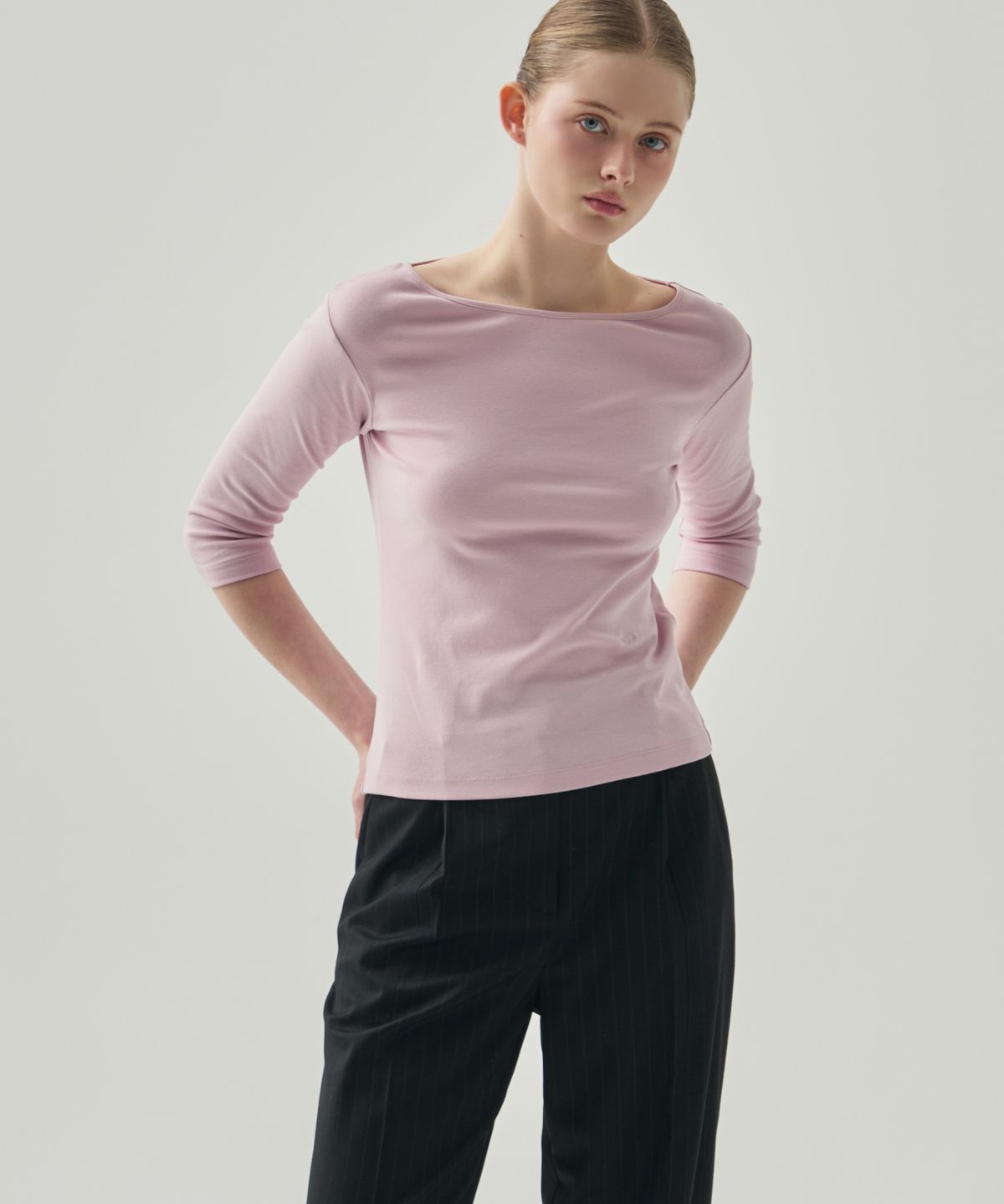 드로우핏 우먼(DRAWFIT WOMEN) 소프트 베이직 보트넥 티셔츠 [LILAC]