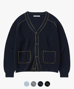 코튼 크롭 핸드 스티치 가디건 - 4 COLOR