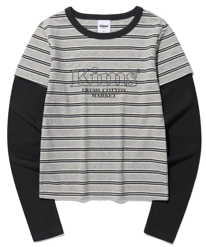 Marine Stripe LS Tee Charcoal