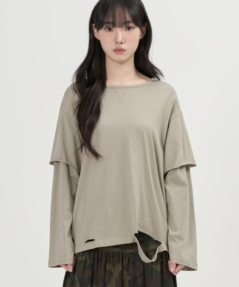 W 대미지 레이어드 롱슬리브 (SAGE GREEN)