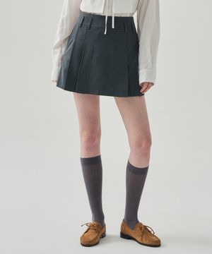 스티치 플리츠 미니 스커트 [CHARCOAL]