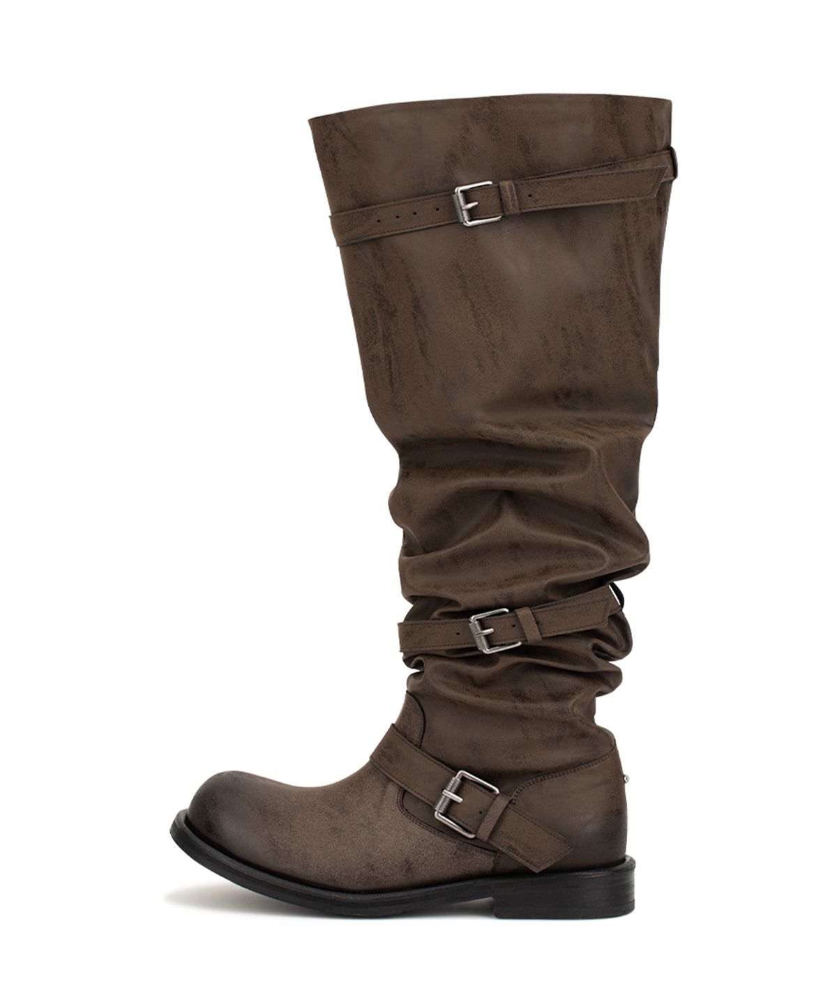 네거티브쓰리(NEGATIVETHREE) Knee-High Slouchy Boots_Washed Brown