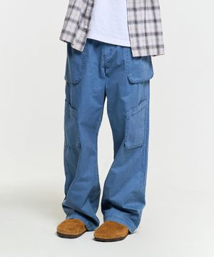 WASHED FATIGUE PANTS-BLUE