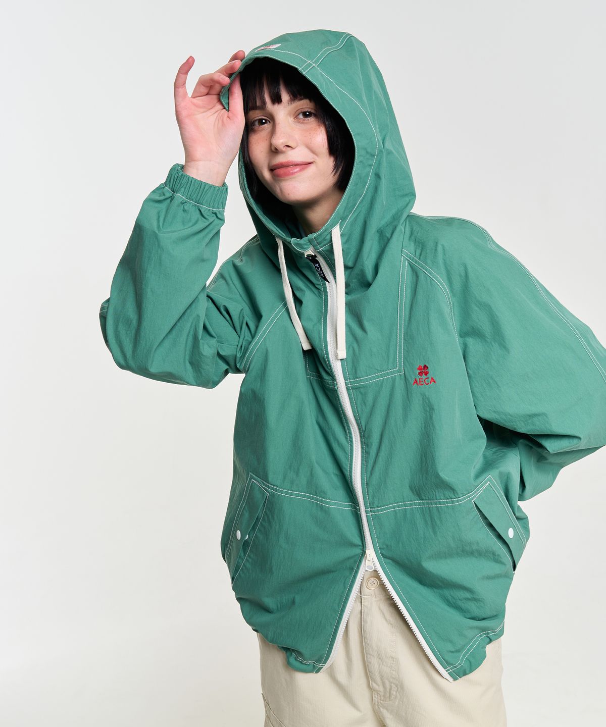 에이카화이트(AECA) STITCH HOODIE SPORTS JUMPER-GREEN